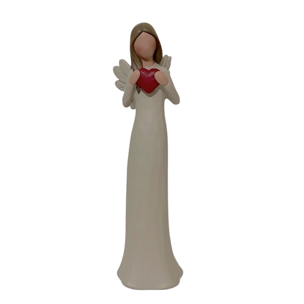 Adorable Angel Holding Red Heart Resin Figurine Home Decor